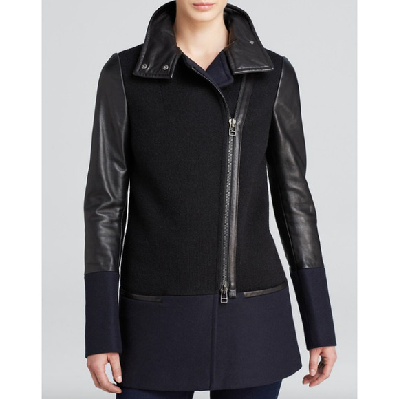 Mackage Leita Coat Small Leather Wool Down Mixed Media Asymmetrical Zip Jacket
